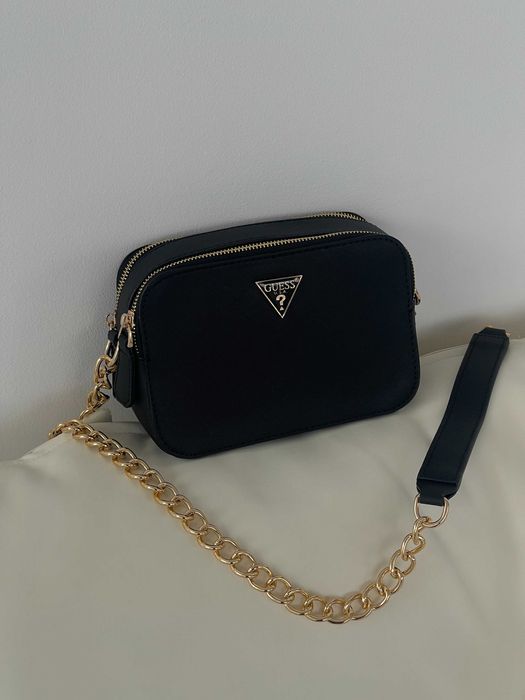 Женская сумка Guess кросс боди через плечо бежевый черный Гесс