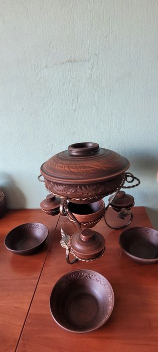 Садж керамічний з соусницями 3.5л. Таджин для подачі шашлику , овочів