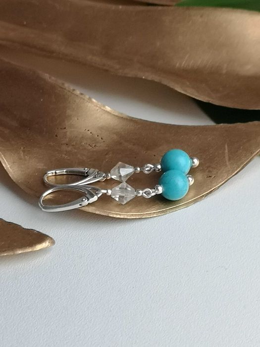kolczyki z turkusem i kryształkami