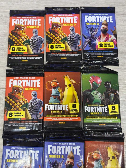 Запечатані бустери Panini Fortnite Trading Cards Series 2 / Series 3 (9 паків)