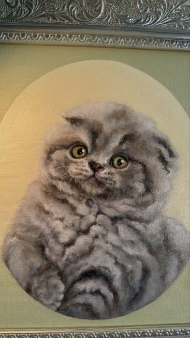 Авторська картина з милим котиком  | Оригінал | Готова в рамі