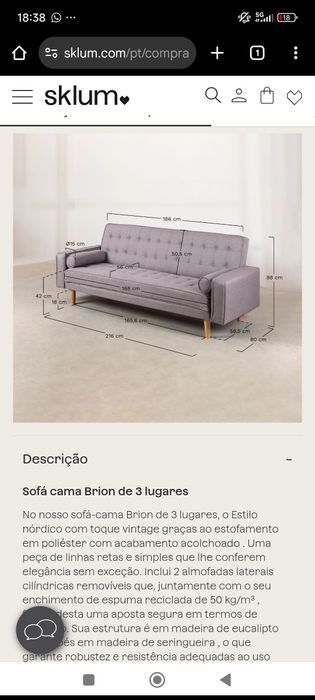 Sofá-cama bege Sklum, como novo