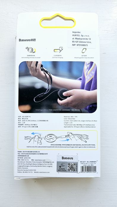 Kabel ładujący do telefonu USB 3w1 USB-C mikro USB i IP