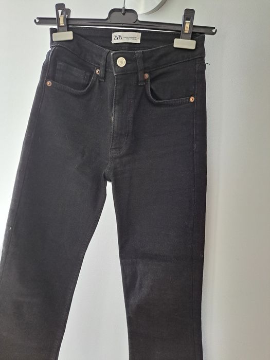 Calças de ganga boca de sino pretas xs 32