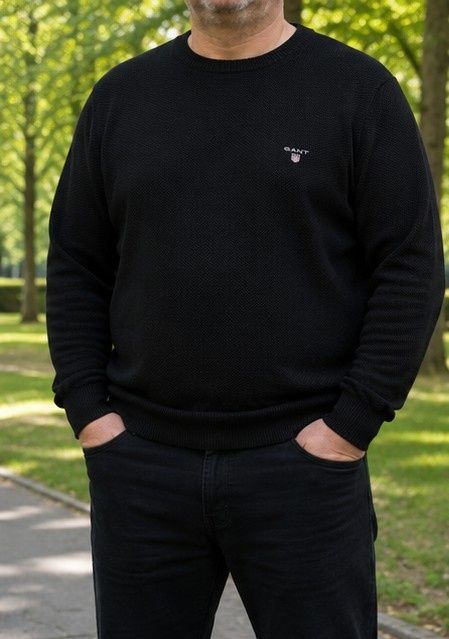 Чоловічий джемпер GANT чорний 3XL фактурна в’язка супербатал
