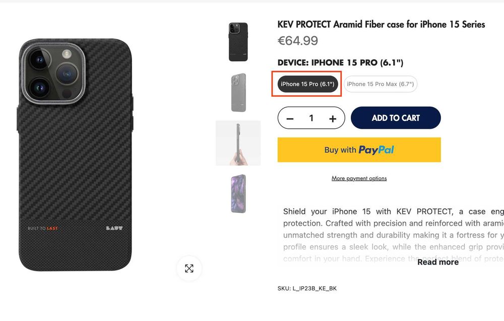 Laut KEV PROTECT Aramid Fiber case for iPhone 15 Pro (Pitaka)