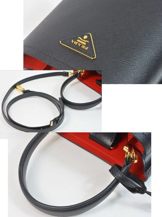 Mala Mini Prada Black Saffiano Leather Red