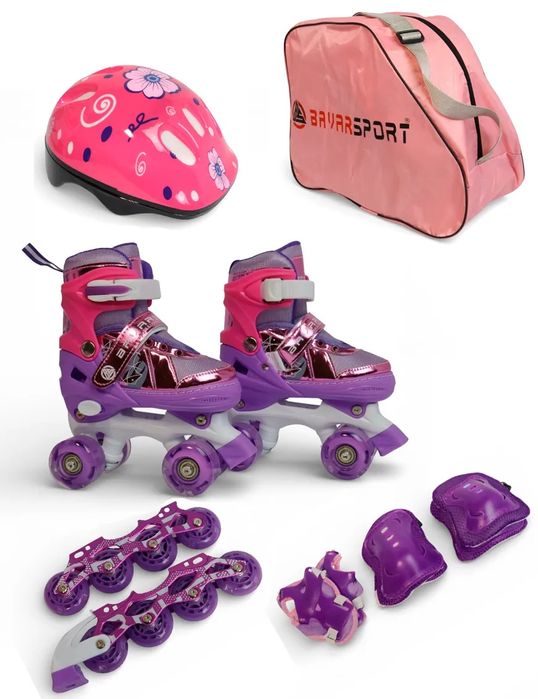 Дитячі ролики квади 2в1 Bavarsport з комплектом захисту і шоломом