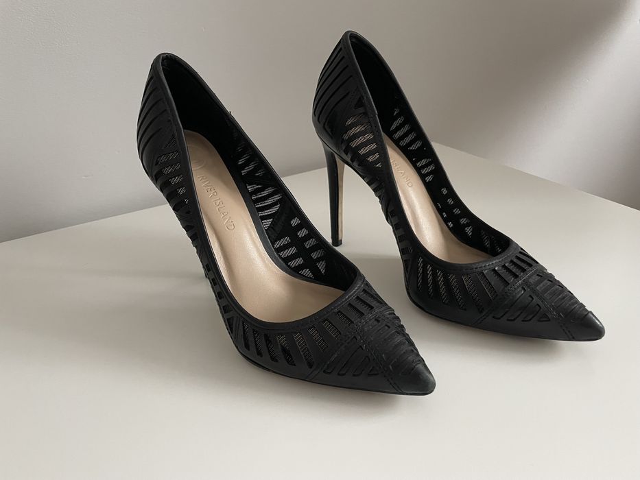 Czarne, skórzane buty na obcasie River Island 39