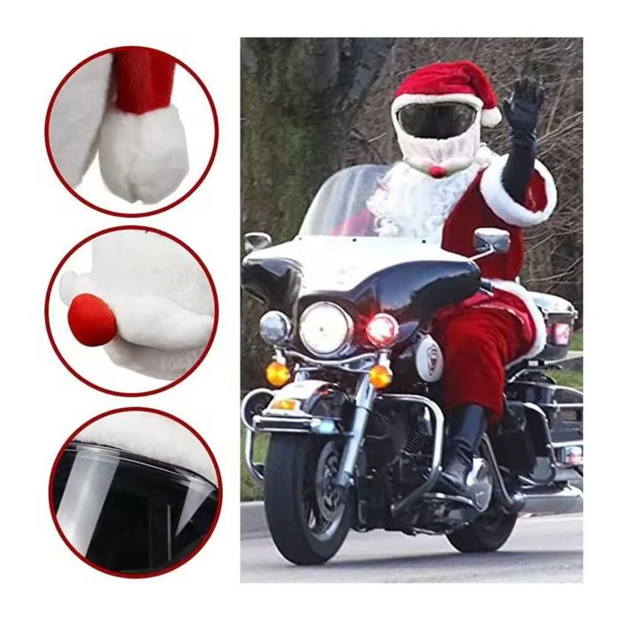 Gorro de Pai Natal com Barba para Capacete de Mota - Tamanho Único
