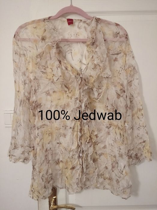Jedwabna bluzka Olsen M L XL mgiełka XXL 3XL żółta ecru 100% jedwab !