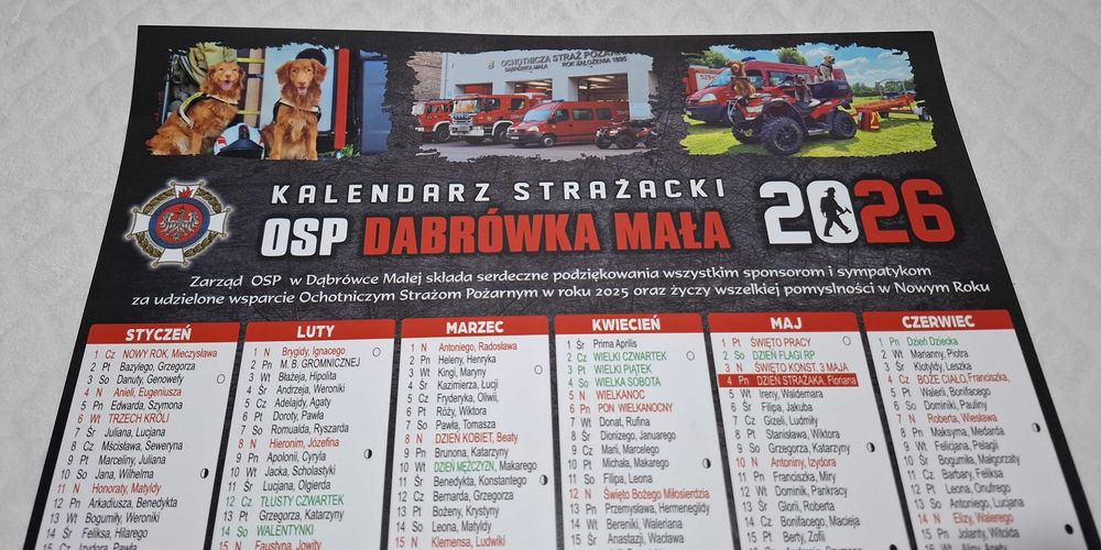 Kalendarz Strażacki OSP Dąbrówka Mała 2026, 30x42cm (Kolekcje. Plakaty