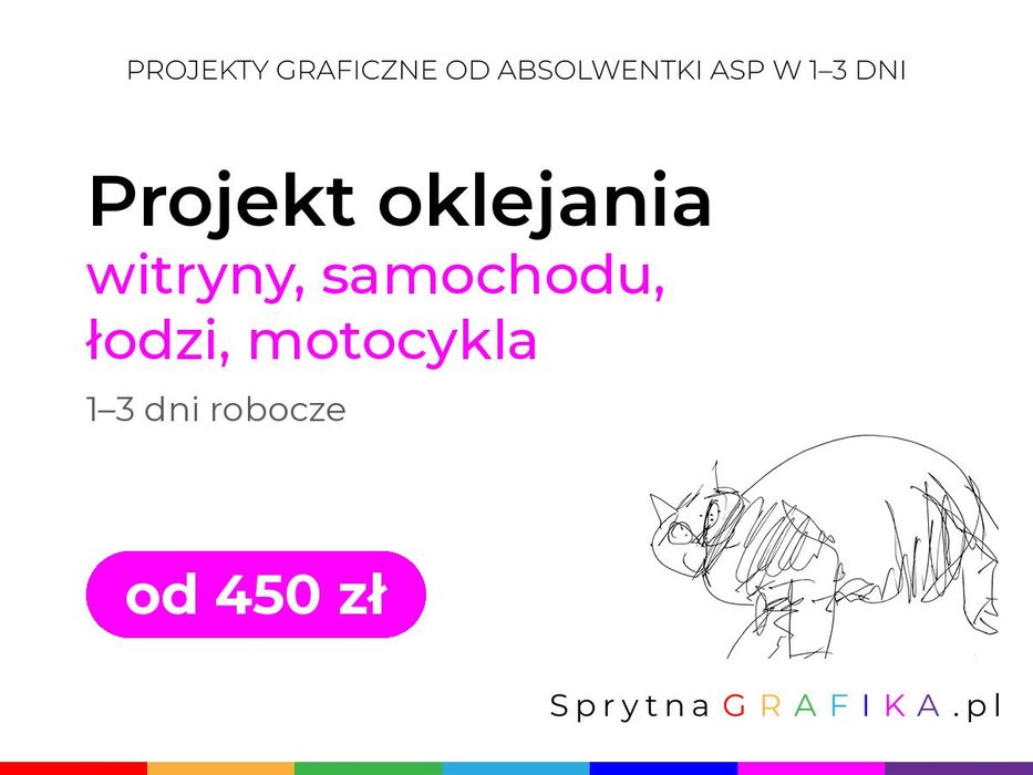 Projekt oklejania witryny, samochodu, łodzi, motocykla | od 450 zł