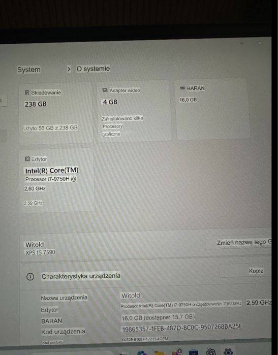 laptop  Dell XPS 15 7590