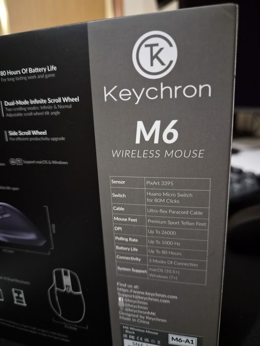 Rato Wireless Keychron M6 – Ergonómico, Sensor PixArt 3395 (Semelhante MX Master)