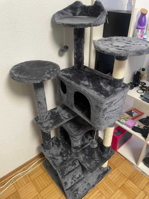 Drapak dla Kota Wielopoziomowy, Stabilny i Komfortowy Ciemnoszary NOWY