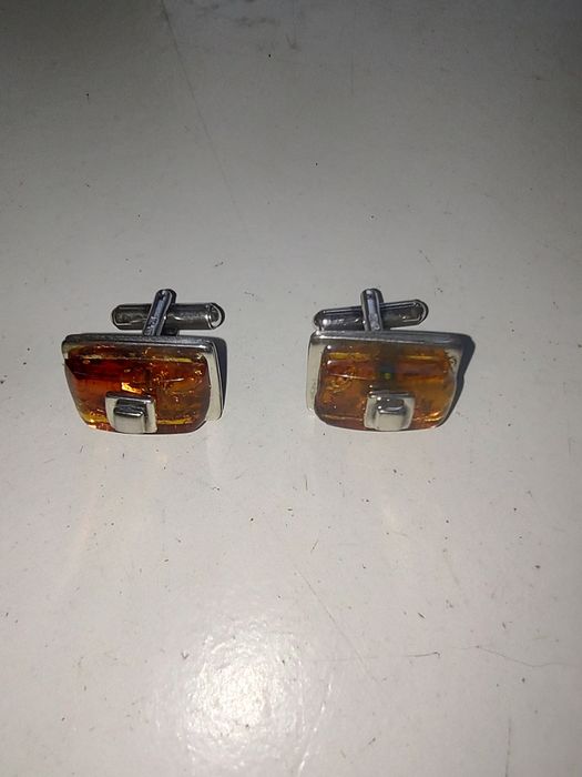 Spinki do mankietów bursztyn baltycki srebro