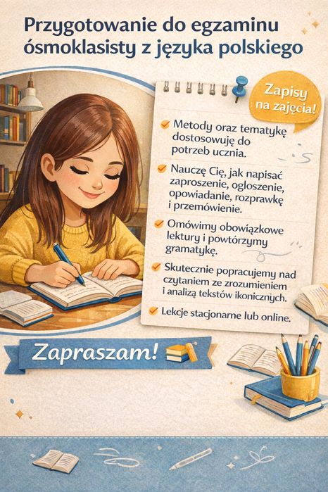 Korepetycje język polski, przygotowanie do egzaminu ósmoklasisty
