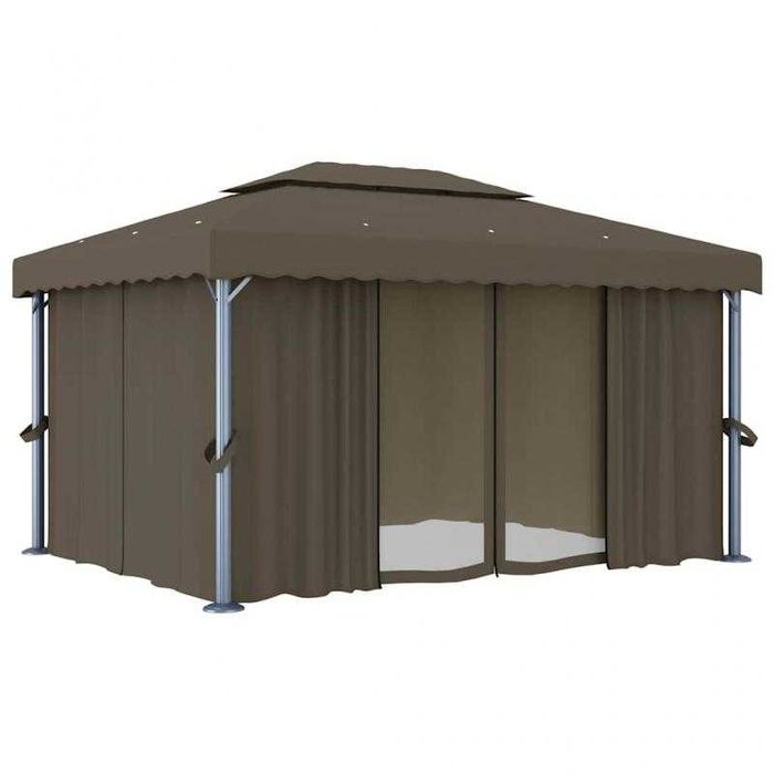 Gazebo 4x3 m com Cortinas e Luzes LED Solares