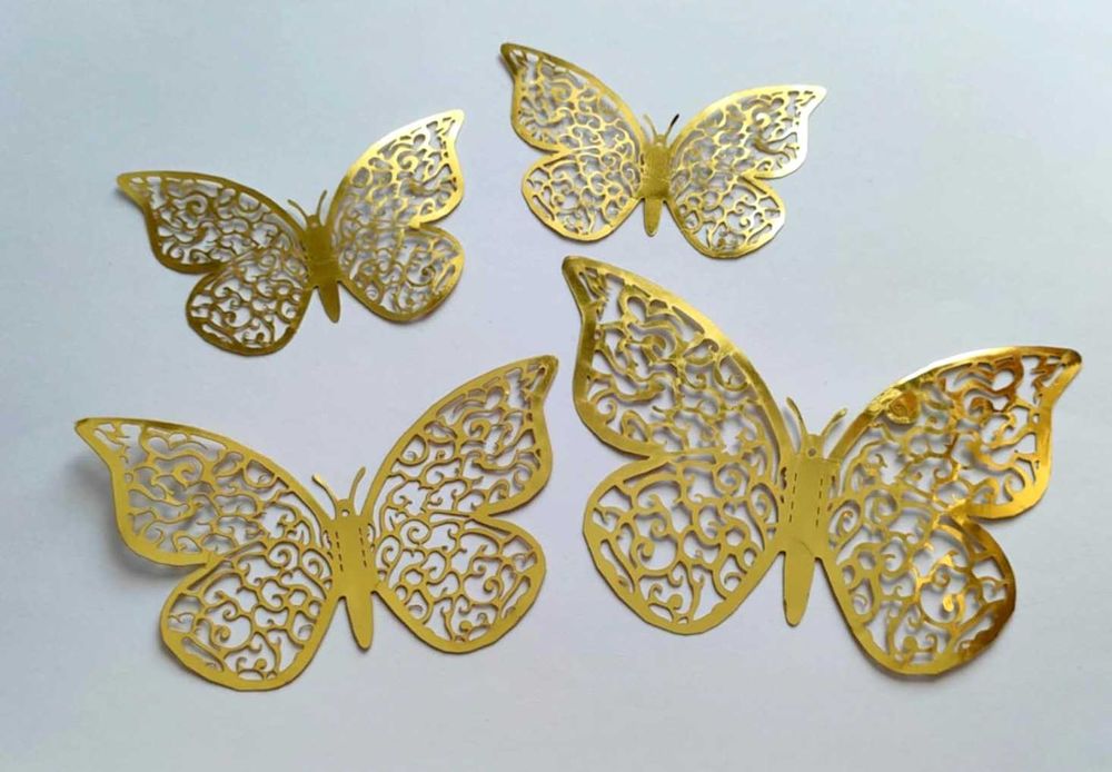 Mieniące Motyle 3D Naklejki Złote Orientalne 12 szt Skrzydła zawijas