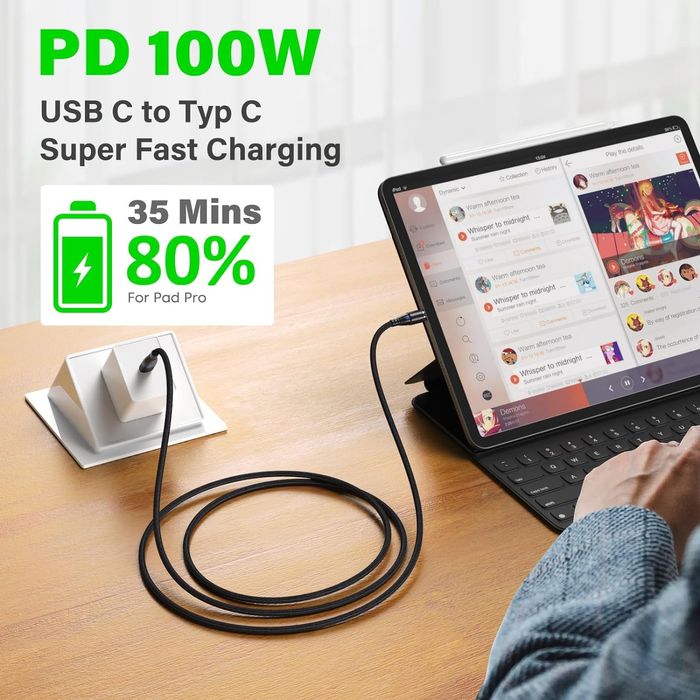 Vafoton 2x magnetyczny kabel do ładowania telefonu 100w 1,8 m