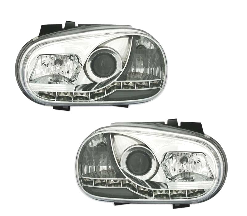 FARÓIS FERNTE LUZ DIURNA LED GOLF 4 FUNDO CROMADO