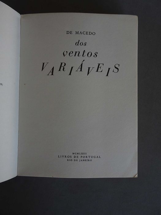 Livro De Macedo - Dos Ventos Variáveis 1963