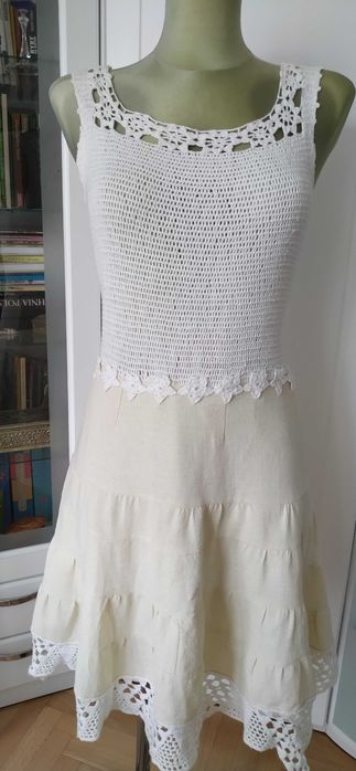 Sukienka z koronką ręcznie wykonaną na szydełku M/L/XL