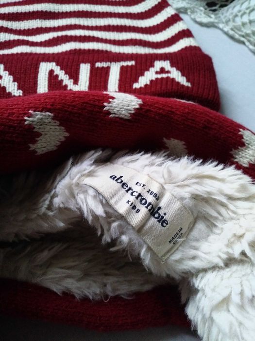 Abercrombie ciepły komin szal na misiu czerwony białe serca tunel tuba