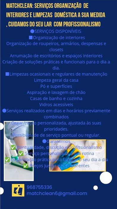 Organização  e Serviços de Limpeza.  Grande Lisboa