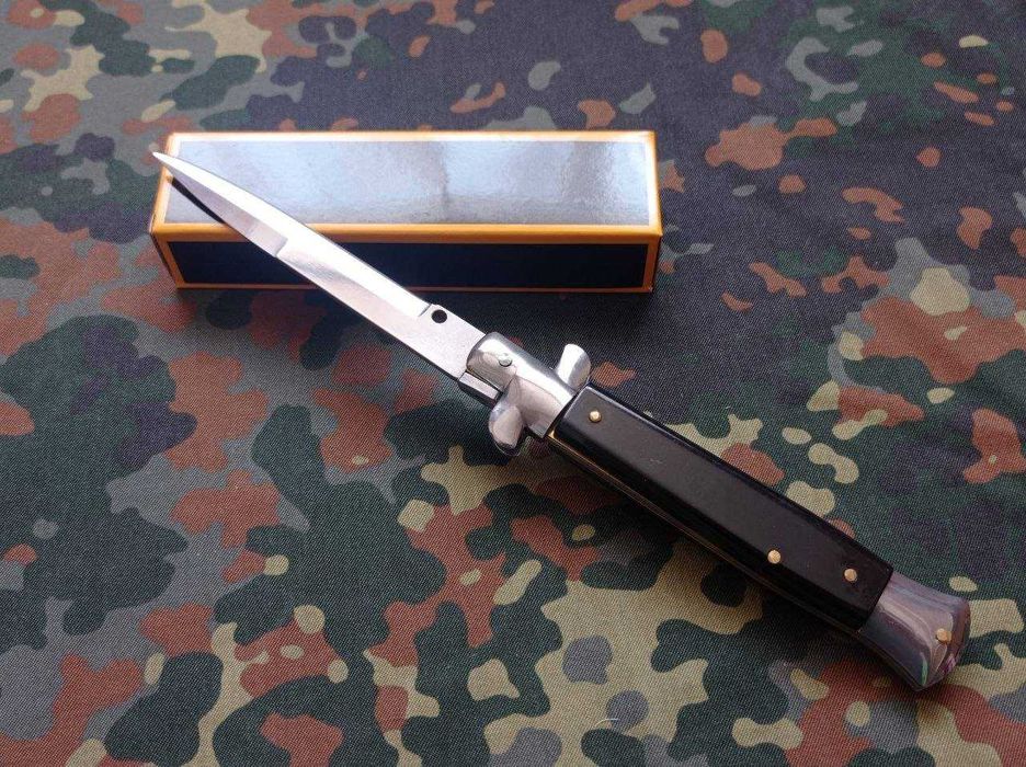Туристичний складний викидний ніж стилет AKC Stiletto 440 Steinless Italy Black 25см,ніж для туризму з автоматичним пружиним викидом леза