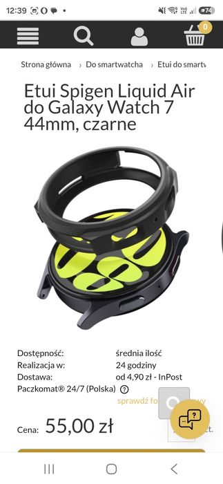 Etui Spigen Liquid Air do Galaxy Watch 7 44mm, czarne w bdb stanie