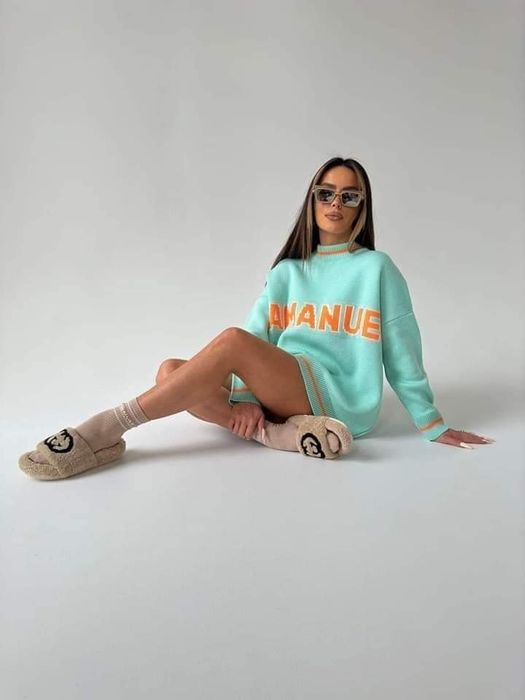 Sweter LaManuel Draw Line Uni czarny miętowy pomarańczowy