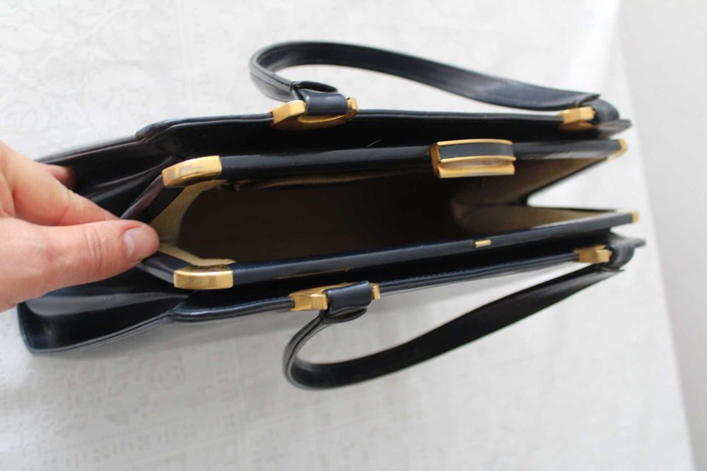 Mala pele genuína de altíssima qualidade Vintage em azul escuro