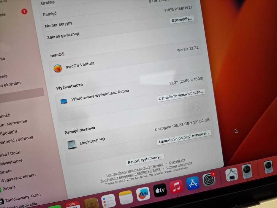 Macbook PRO 13 2017/ i5 2.30 GHZ/ 8GB/ 120GB/ czytaj uważnie opis