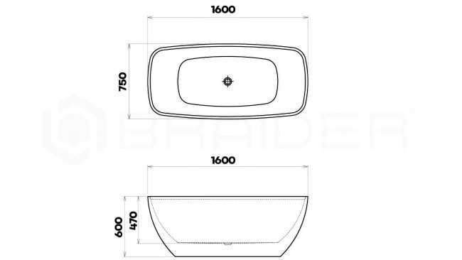 BRAIDER Wanna Wolnostojąca Akrylowa SAVAYA 160 x 75 cm Biała Przelew