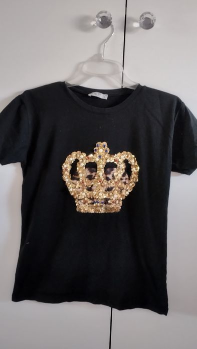 Bluzka t-shirt cekiny korona MINT S