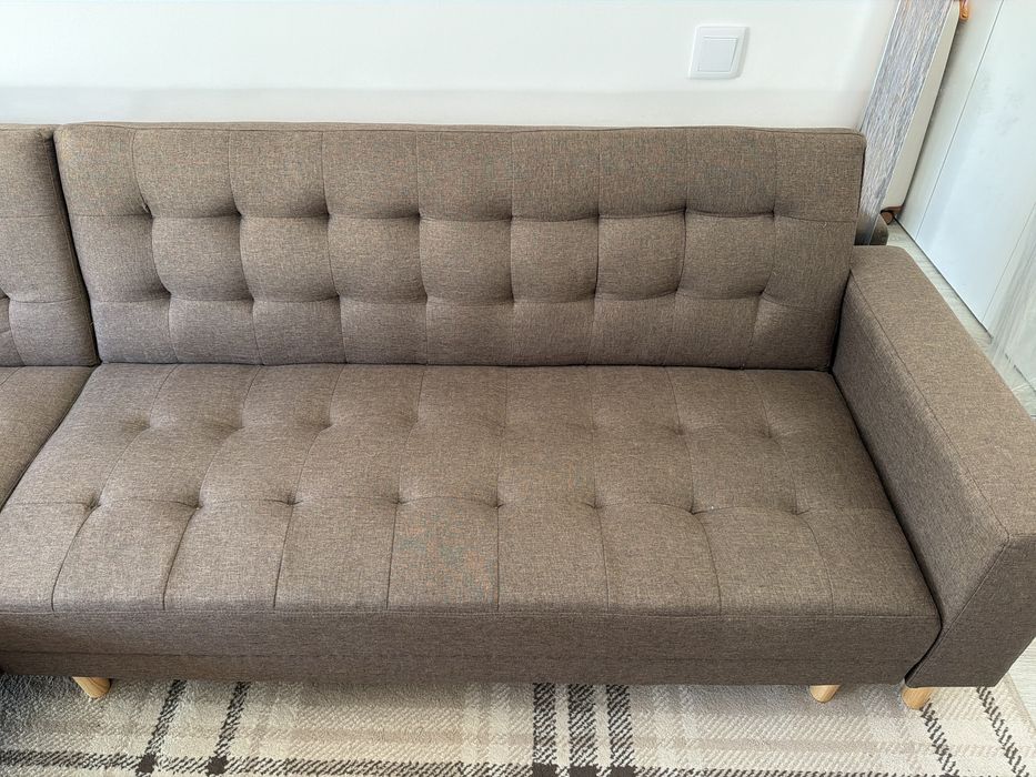 Sofá modular com chaise long castanho chocolate