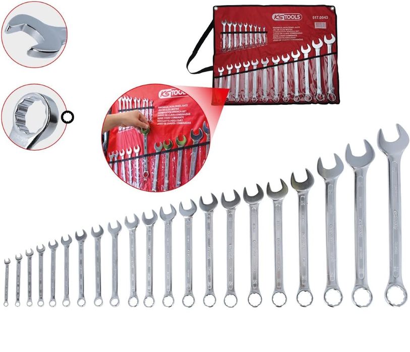 ZESTAW KLUCZY PŁASKO-OCZKOWYH 21 EL. 6-32mm KS TOOLS Z ODSADZENIEM