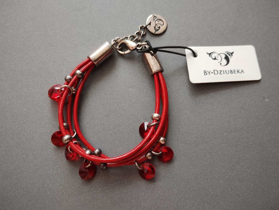 Bransoletka By Dziubeka czerwona z kryształkami Swarovski