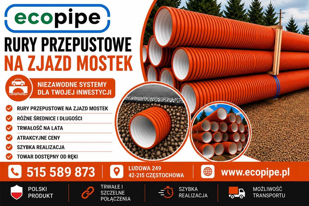 Rura kanalizacyjna FI 400 przepustowa karbowana mostkowa dwuścienna