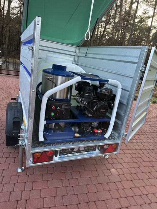 Mobilna myjka ciśnieniowa gorąco-wodna 300 BAR SPALINOWA na przyczepie