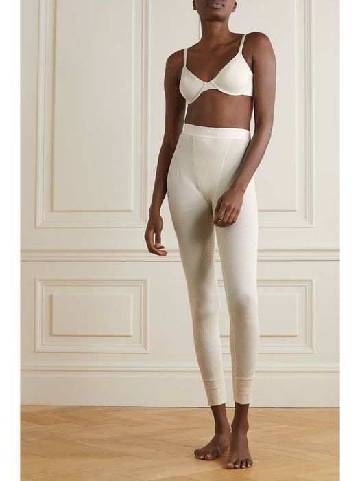 Skims  thermal ribbed cotton blend leggings  -bone c/м