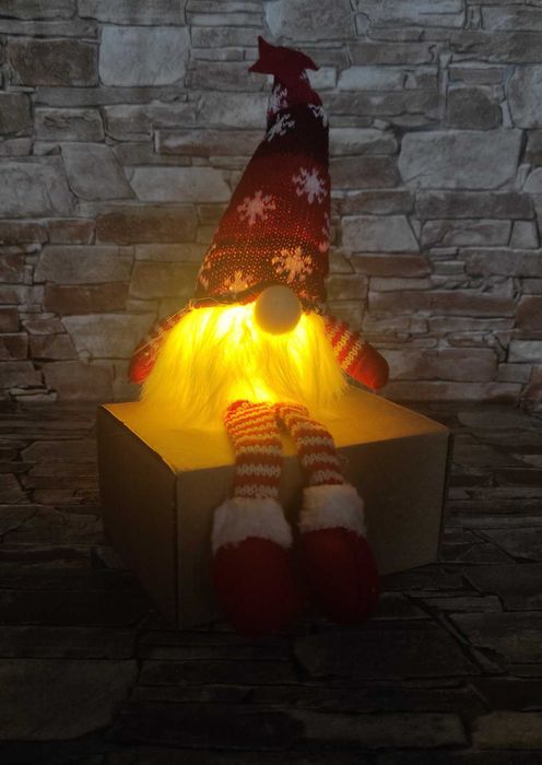 Новорічний Гном з підсвіткою / Новорічний декор / На батарейках