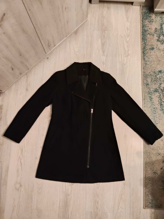 płaszcz jesienno -wiosenny, czarny, z flauszu Marks & Spencer rozm. 40