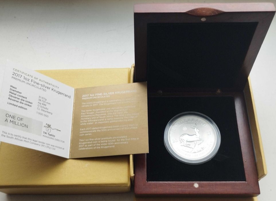 СРІБЛО. Сертифікат." 50 років Крюгеранду "Ювілейний . Лімітована. 2017