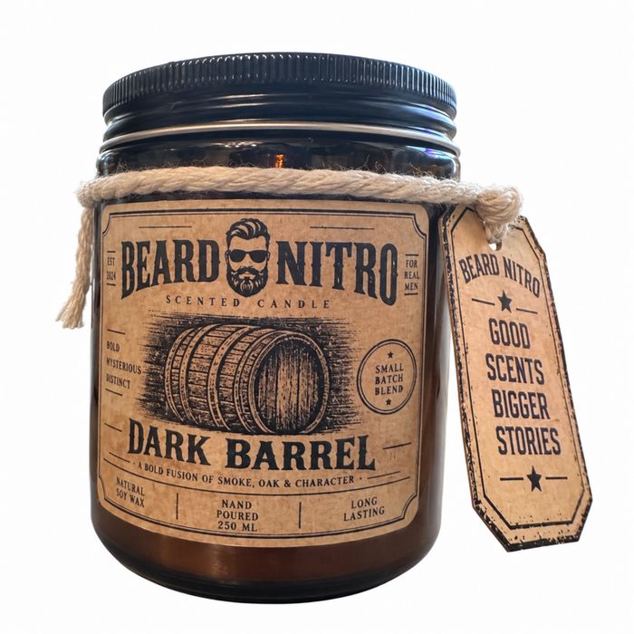 Świeca Sojowa zapachowa BEARD NITRO DARK BARREL 250 ml – Męski Zapach Whiskey & Cigar