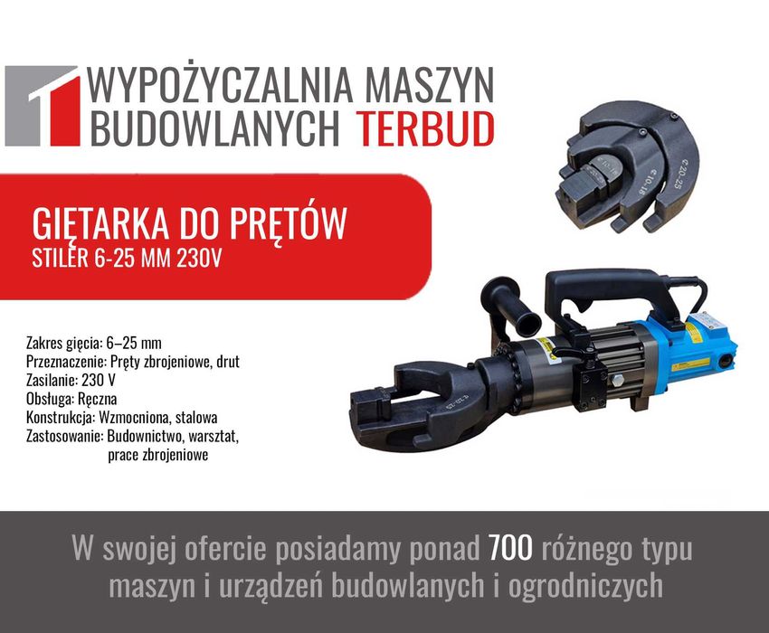 Giętarka do prętów. Wypożyczalnia maszyn i urządzeń budowlanych.