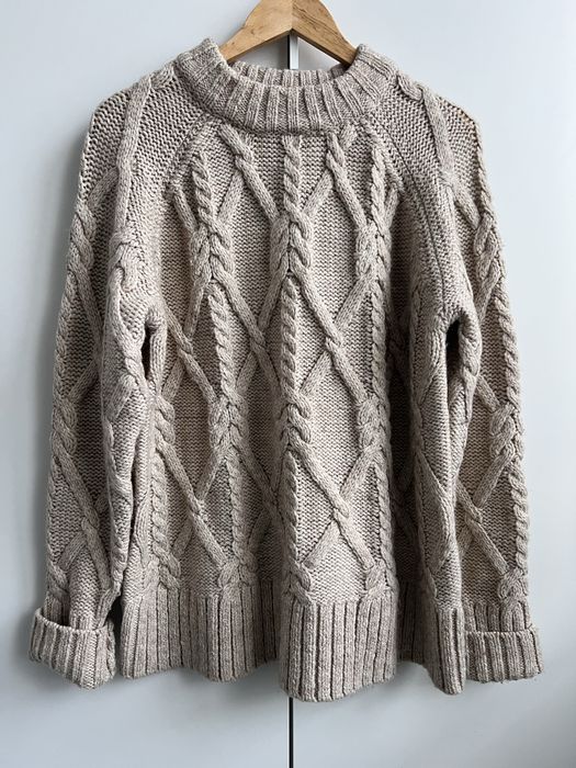 Sweter z warkoczowym splotem z wełną, rozmiar S