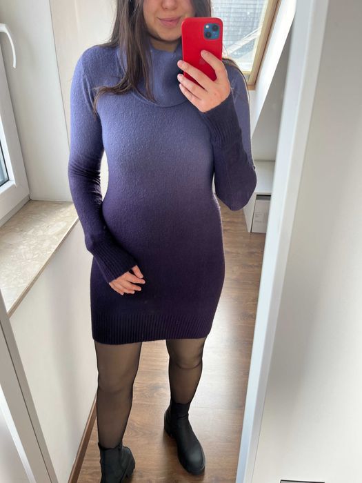 Sukienka Swetrowa na jesień zimę Fioletowe Ombre, Golf Rozmiar S/M Y2K